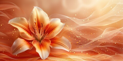 Orange Lily on a Sheer Fabric Background