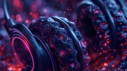 Close-up view showcasing a car engine, car, and headlight against a backdrop of starry night sky, featuring elements of light, space, illustration, and digital art