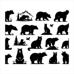 Bear silhouette vector. Vector illustration logo bear silhouette. various bear silhouettes on the white background