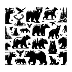 Bear silhouette vector. Vector illustration logo bear silhouette. various bear silhouettes on the white background