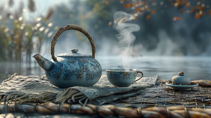 A traditional ceramic teapot with herbal tea in a white kitchen setting
