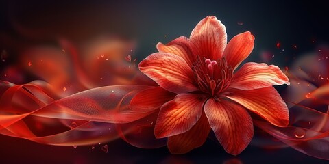 Fototapeta premium Red Flower With Elegant Ribbon