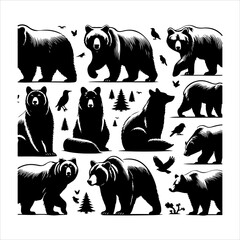 Bear silhouette vector. Vector illustration logo bear silhouette. various bear silhouettes on the white background
