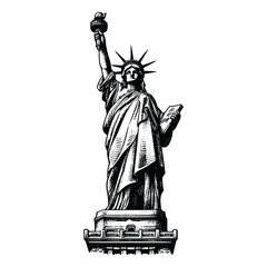 hand drawn statue of liberty illustration. engraving black and white liberty statue vector illustration isolated on white background © Nurjen