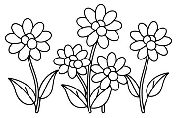 Cute flowers for easy coloring line art vector coloring page