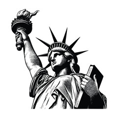 hand drawn statue of liberty illustration. engraving black and white liberty statue vector illustration isolated on white background