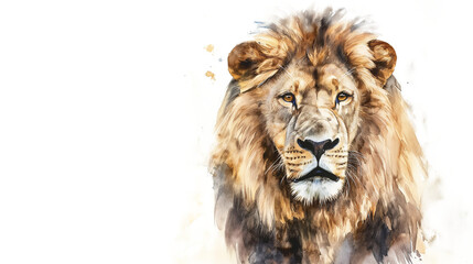 Fototapeta premium African male lion headshot looking into camera watercolor painting isolated on a transparent background