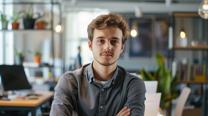 Obraz premium young handsome businessman standing at office