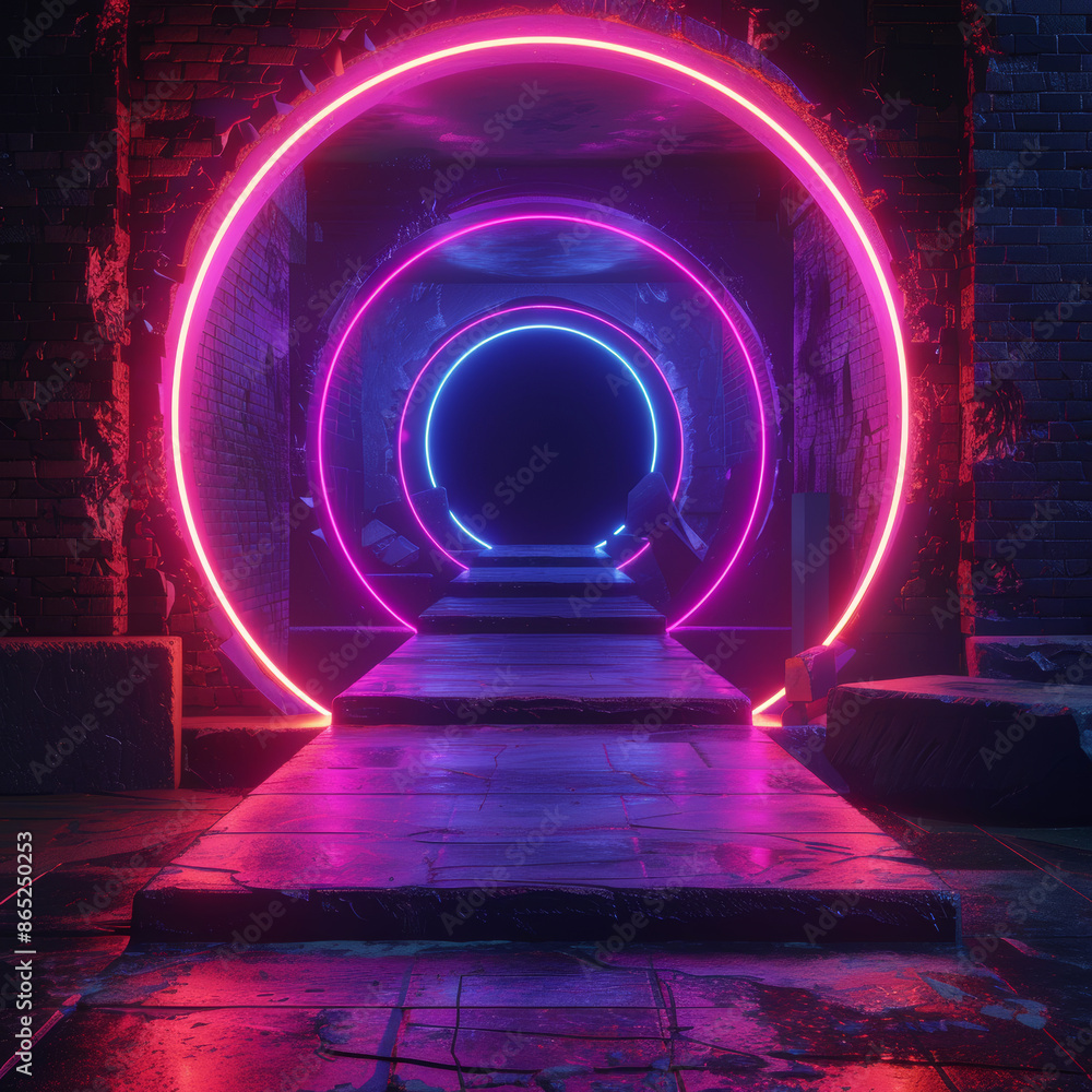 Poster 3d technology abstract neon light background featuring an empty space scene with spotlights, dark ni