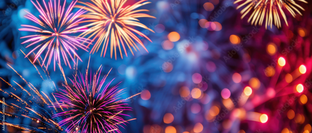 Poster a fireworks display with a blue background