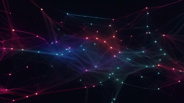 digital representation of a network with multiple points connected by lines on a dark background of footage
