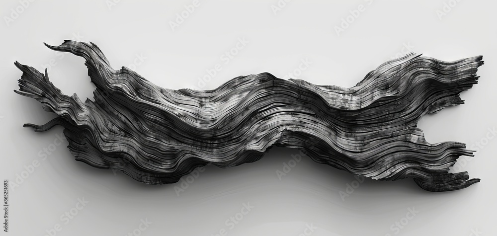 Poster Black and gray color palette with abstract black driftwood on a white background, creating a minimalistic design