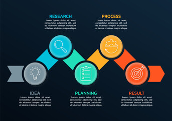 5 steps, option infographic with business icons. Process diagram, timeline info graphic design elements. Modern layout, flow chart with five numbers. Vector illustration.