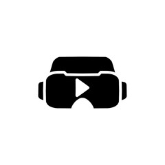 editable real line icon of virtual reality or VR glasses to enjoy a virtual simulated experience in applications like movies with a play button in a black lines pictogram on a white background