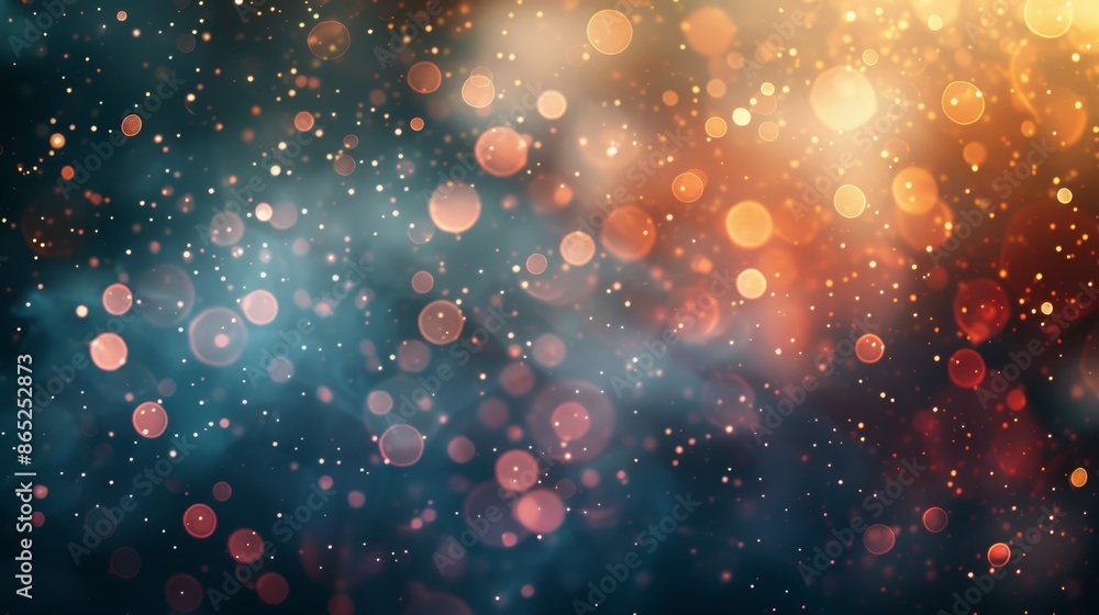 Poster abstract background with colorful bokeh lights and glitter on a dark blue background. perfect for fe