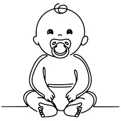Obraz premium Baby one-line art drawing vector
