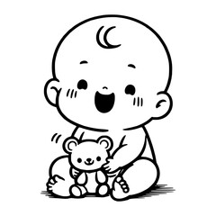 Fototapeta premium Baby one-line art drawing vector