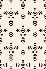 Tribal ornament. Geometric pattern. Ethnic pattern. Seamless pattern in black and white. Design for ikat, blanket, fabric, clothing, carpet, textile, ethnic, batik, embroidery.