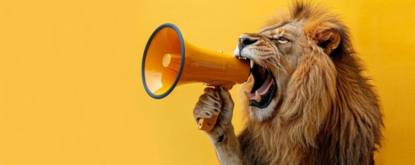lion with megaphone on yellow background