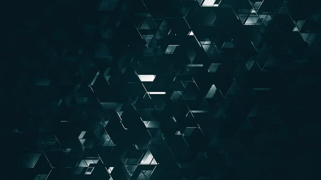 Dark Triangles. Glowing Geometric Trigonal Shapes. Looped video.