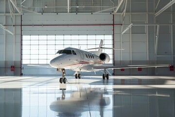 White private jet in the hangar
