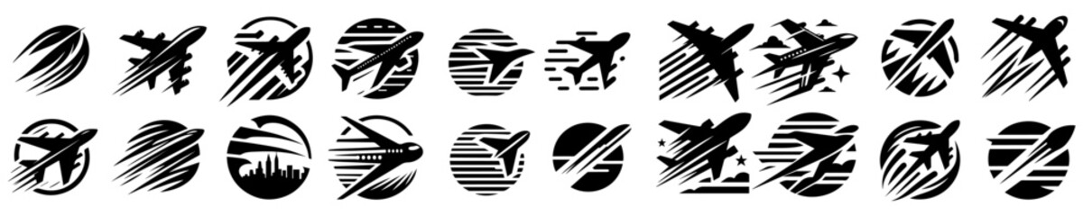 vector set of fast airplane logo silhouettes