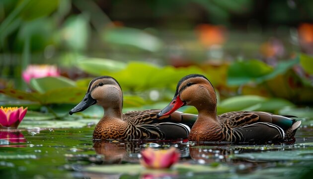 Wildlife ducks chilling in nature s surroundings