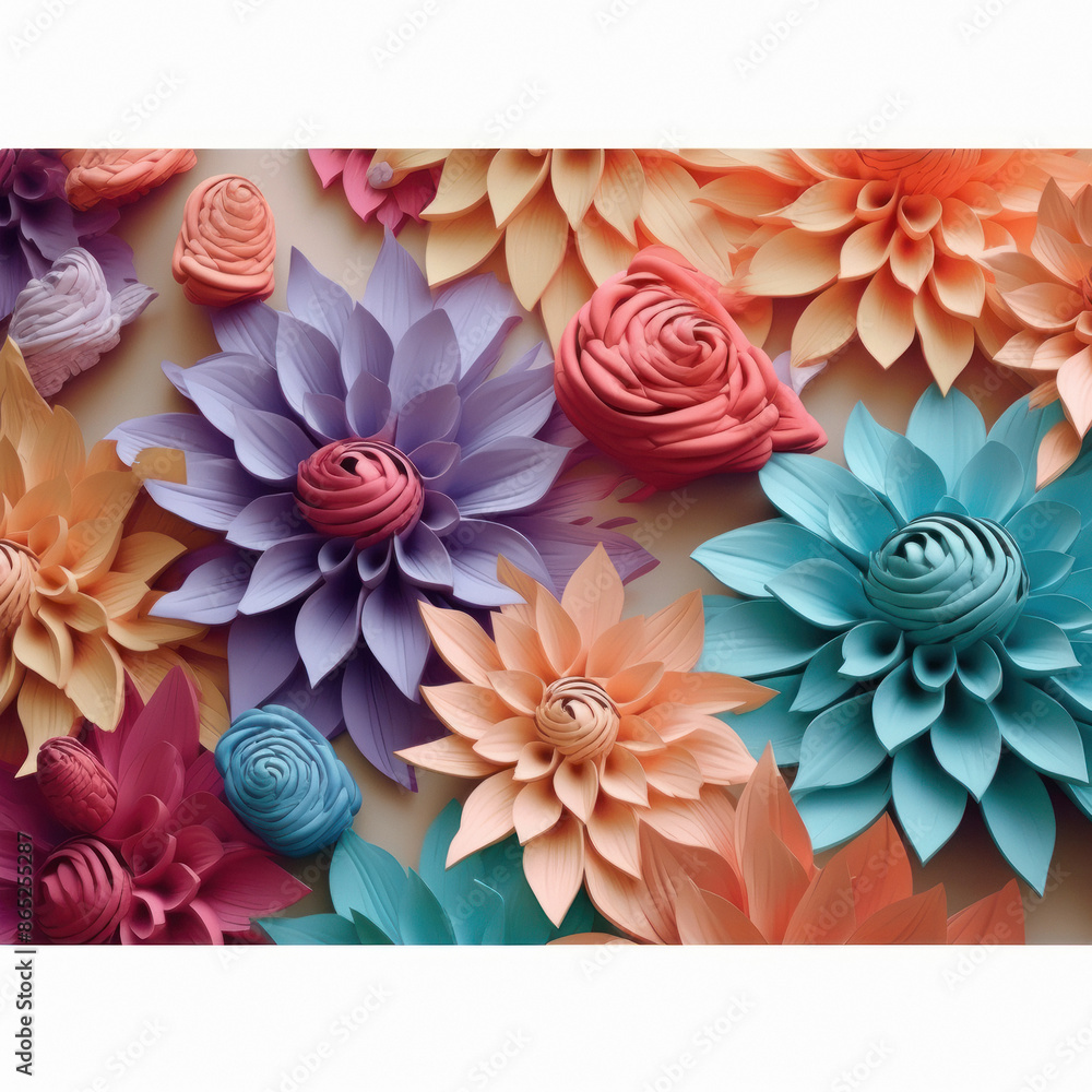 Sticker beautiful multicolor paper flower design