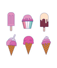 ice cream vector, Sweet summer delicacy sundaes, gelatos with different tastiest, collection isolated ice-cream cones and popsicle with