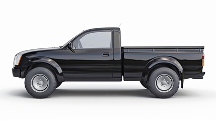 Fototapeta premium Side view of black pickup truck is isolated on white background with clipping path.