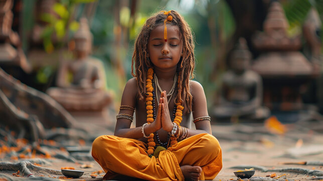 little indian boy wearing sadhu costume