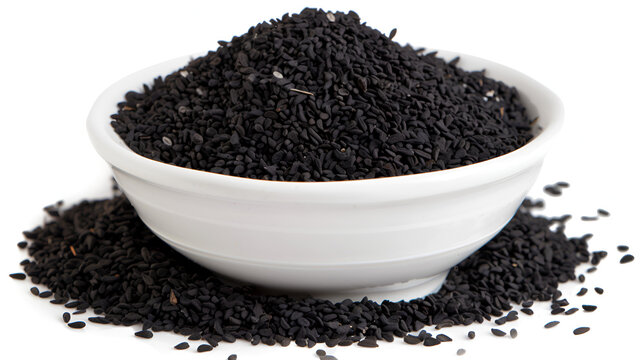 black cumin seeds isolated on a white background. useful food for improving the function of the digestive tract, increases the tone and work of the intestines ai generative
