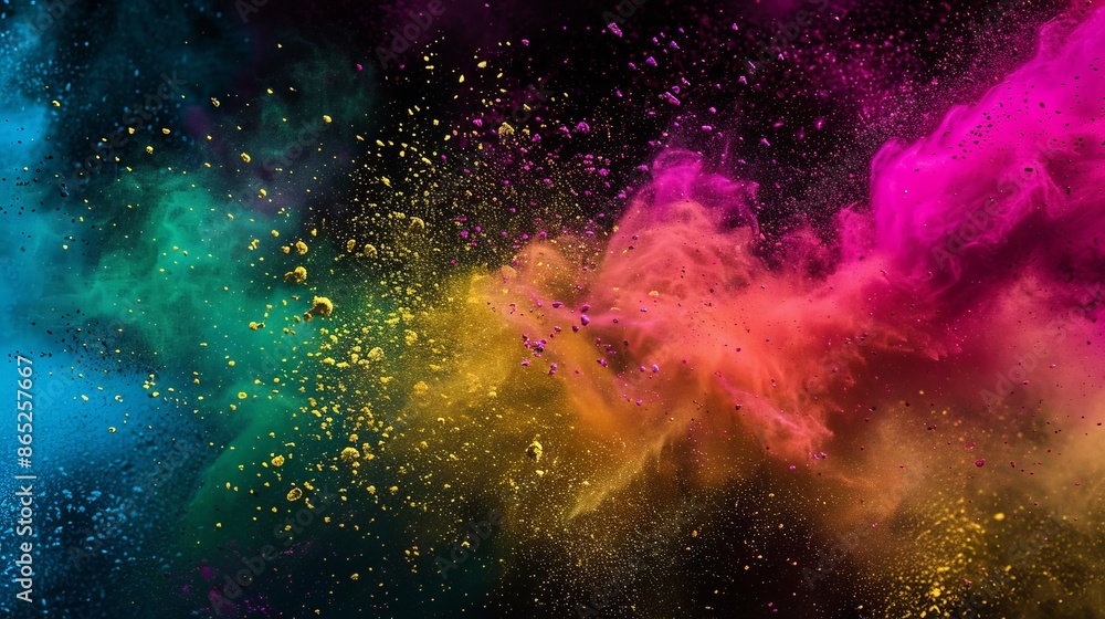 Poster colorful abstract paint powder explosion. vibrant colors blend seamlessly in impressive display of a