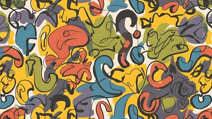 Fun line doodle seamless pattern. Creative abstract style background Wallpaper