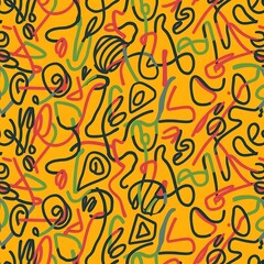 Fun line doodle seamless pattern. Creative abstract style background Wallpaper