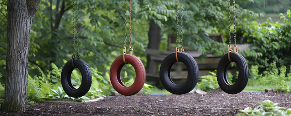 Upcycled Tire Swing in the Backyard Offering Playful Outdoor Fun