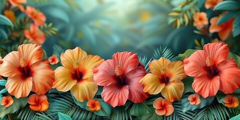Fototapeta premium Vibrant Hibiscus Flowers in a Lush Tropical Setting