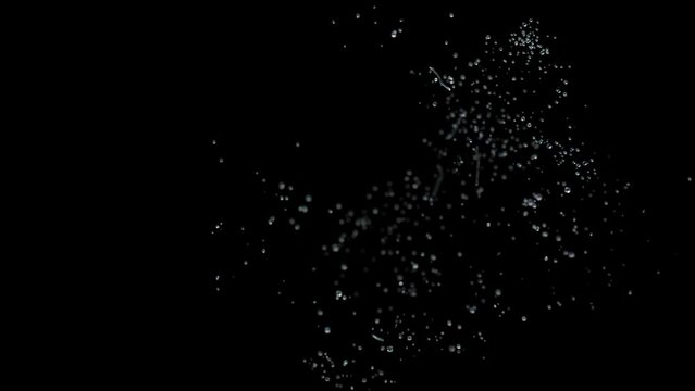 soap bubble pop burst explosion over dark black screen, with alpha 4k colorful motion background, ready for compositing, isolated on black