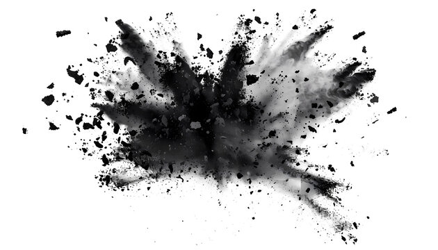 black smoke powder explotion isolated on transparent background