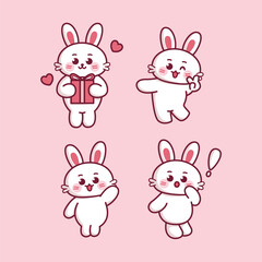 cute rabbit mascot pose emoji sticker