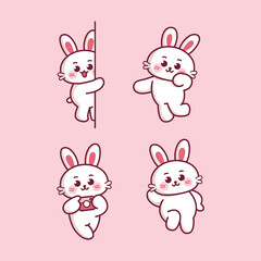 cute rabbit mascot pose emoji sticker