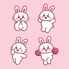 cute rabbit mascot pose emoji sticker