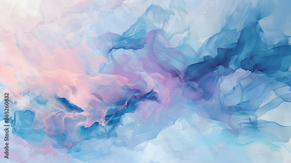 Poster pastel abstract painting with fluid shapes and soft color transitions