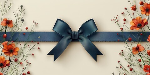Blue Ribbon and Orange Flowers