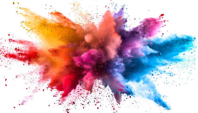 colorful smoke powder explotion isolated on transparent background