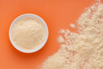 Hydrolyzed collagen powder in the bowl - Organic gelatin powder