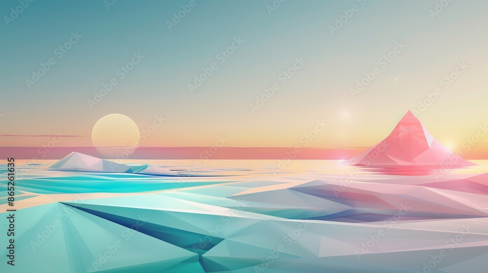 Aufkleber landscape scene with geometric form. ocean beach view in 3d...