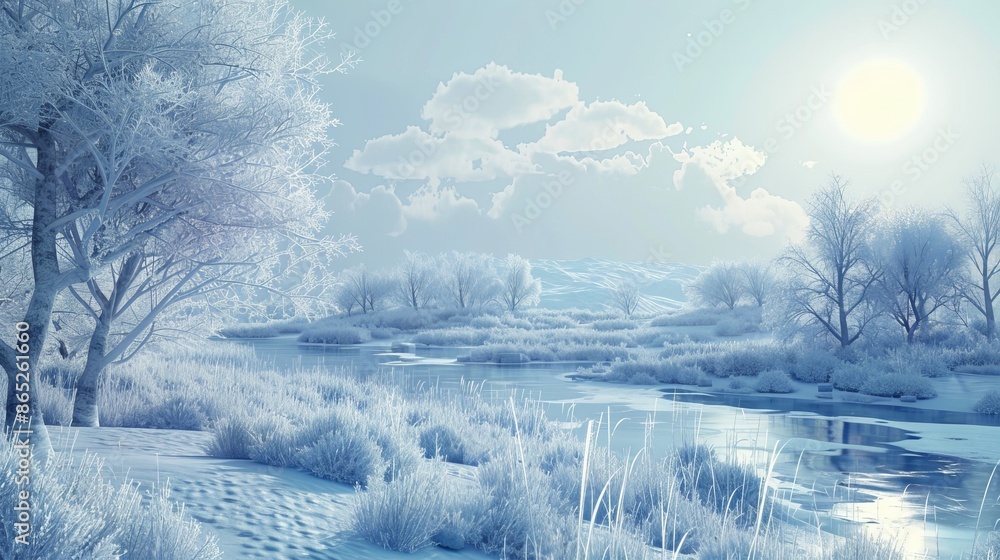Poster background of abstract winter landscape scene. surreal scene. 3d rendering...