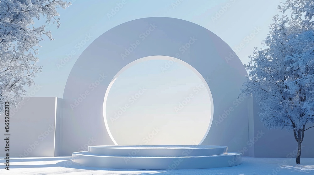 Aufkleber this is an abstract winter scene with geometrical forms, an arch and a podium in natural light. the 