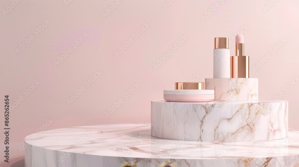 Poster 3d rendering of a natural beauty podum backdrop with empty cube box for cosmetic product display. fa